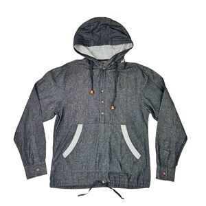 Vintage Y2K Men’s Hooded Pullover Chambray Anorak Denim Jacket Small HFE UFR